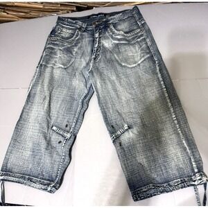 Koman Jeans Shorts 36 21 Baggy Jorts Vintage Y2k Faded Hip Hop Vented Crop